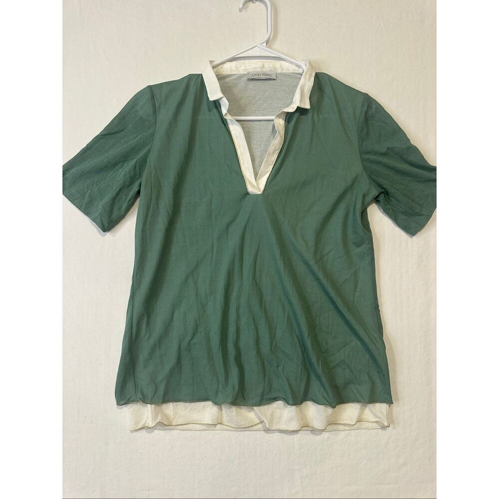 Gran Sasso Italy Green Linen Blend Polo Top Women’s EU 40 US 4-6 Made Italy